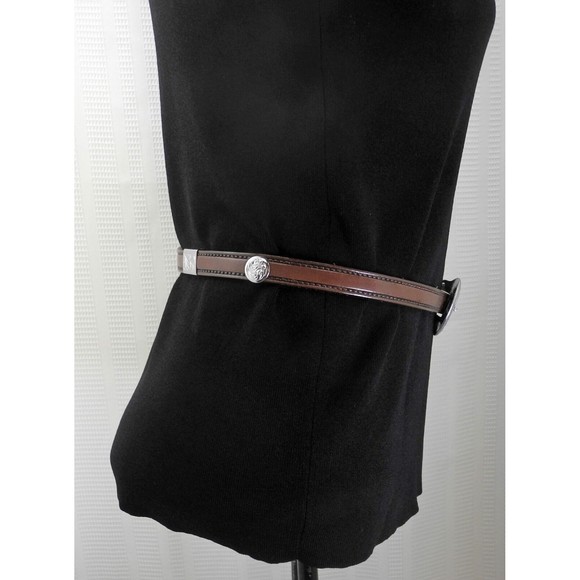 Circle Y Brown Leather Belt Engraved Silver Tone Conchos & Buckle - Size 28 - Picture 2 of 9